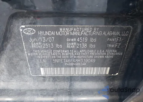 2008 Hyundai Sonata Gls V6 из США, поврежденный, VIN 5NPET46F48H339049